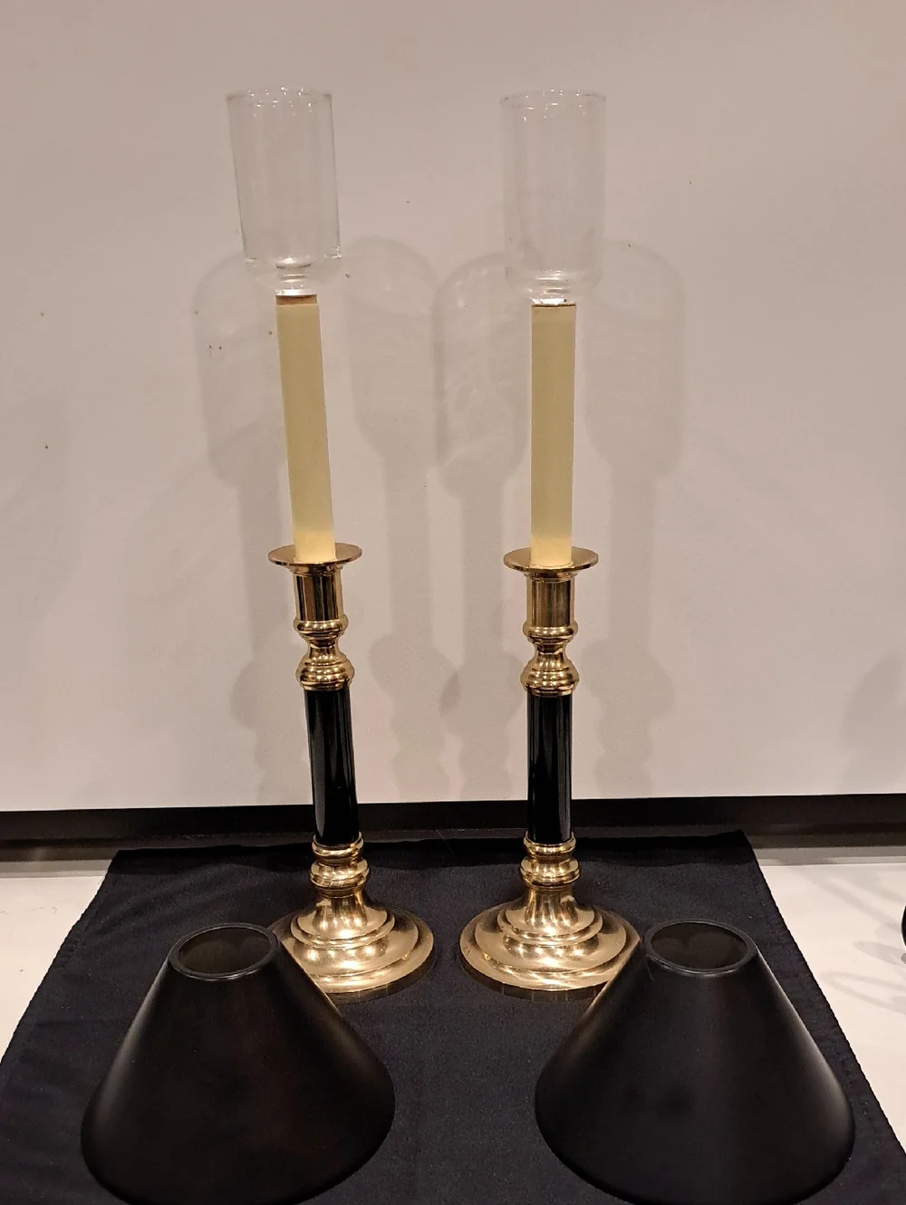 Pair MCM Brass And Black Candlesticks. Regency. Empire Style. 18